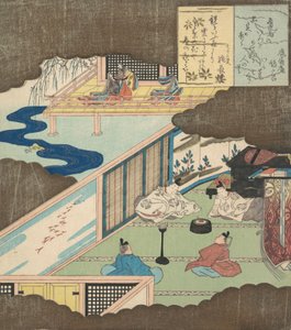 Interieur van een paleis met edelen die converseren, ca. 1820 door Totoya Hokkei
