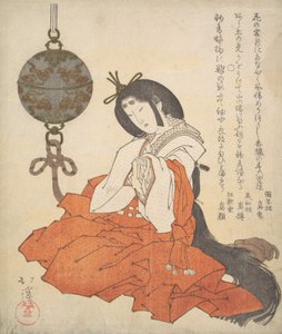 Kanjo Hofdame Zittend, en een Tsurikoro Hangend bij Haar Hoofd, ca. 1825 door Totoya Hokkei