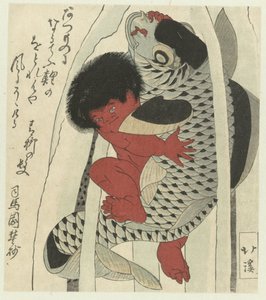 Kintoki in gevecht met een karper door Totoya Hokkei
