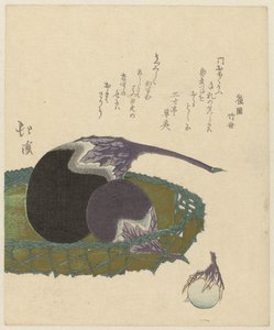 Mand met aubergines door Totoya Hokkei
