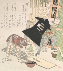 Voorbereidingen voor het Nieuwe Jaar, uit Spring Rain Surimono Album, 1817 door Totoya Hokkei