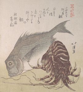 Tai Vis en Kreeft, Specialiteiten van Yanagiya in Odawara-cho, 19e eeuw door Totoya Hokkei