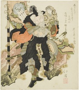 Takenouchi no Sukune draagt de Keizer Ojin door Totoya Hokkei