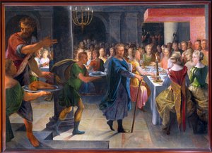 Dobbelstenen die Francus een banket aanbieden, ca.1594-1602 (schilderij op doek)