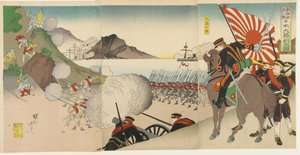 De grote Japanse overwinning bij Songhwan, Korea, augustus 1894 door Toyohara Chikanobu