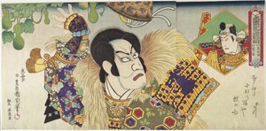 Kawarazaki Gonnosuke als Takechi Mitsuhide en Ichikawa Sadanji als Mashiba Hisayoshi door Toyohara Kunichika