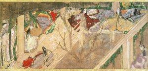 Het Verhaal van Genji (Genji Monogatari) 10e-eeuwse roman over het romantische leven van Prins Genji, illustratie door Hikokuni Tokugawa II (fl.1821-24), pub. 19e eeuw