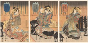 Drie courtisanes uit het Tamaya huis door Toyokuni (II) , Utagawa