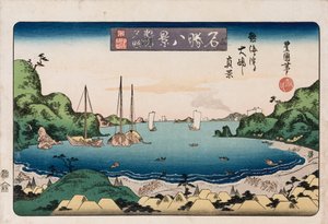 Terugkerende Schepen, Kanazawa, uit de serie "Acht Zichten van Beroemde Plaatsen" door Toyokuni II