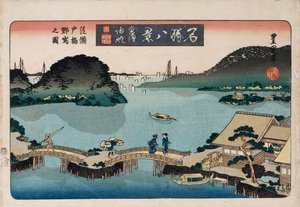 Schemering, Atami, uit de serie Acht uitzichten van beroemde plaatsen door Toyokuni II