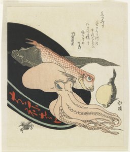 (Octopus, rode tegelvis, snoek, kogelvis en krab) door Toyota Hokkei