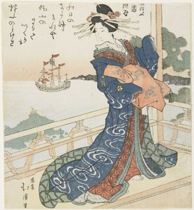 Courtisane die naar een Buitenlands Schip Kijkt, 1818-1844 door Toyota Hokkei