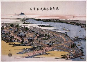 Kinryuzan Senso-ji Tempel in de Oostelijke Hoofdstad (Edo) ca. 1820 (houtsnede) door Toyota Hokkei