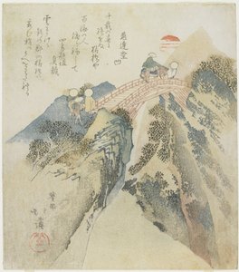 Uitzicht op de Apenbrug, 1824 door Toyota Hokkei