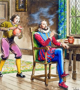 Sir Walter Raleigh rookt een pijp, ca. 1900