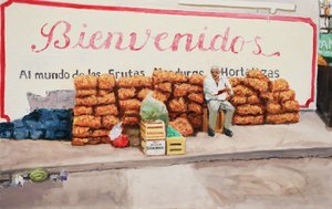 Welkom in de wereld van fruit, groenten en groen, 2016 (Olieverf op doek) door Trevor Burgess