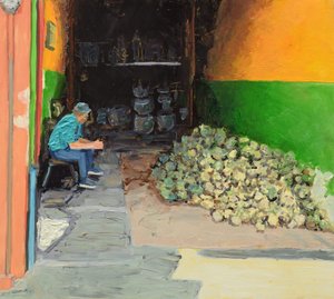 Ananastrilogie 1 (San José, Costa Rica), 2018 (olieverf op board) door Trevor Burgess