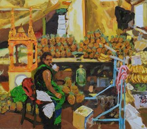 Ananas trilogie 2 (Mexico Stad), 2018 (olieverf op board) door Trevor Burgess