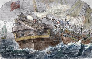 Verovering van de Kent door de Franse kaper Robert Surcouf (1773-1827) op het schip La Confidence op 7/10/1800 in de Golf van Bengalen door Trichon (after)