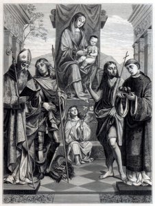 Madonna zittend op een Troon Omringd door Heiligen, c1494-1517 door Trichon