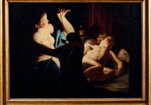 Psyche ontdekt Cupido door Trophime Bigot