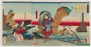 Boten keren terug naar de Ryukyu-eilanden uit Acht Zichten uit Verhalen van Fijne Krijgers (Bidan musha hakkei) Meiji periode, 1868