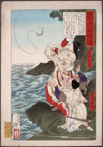 Kaiserin Jingū und Takeuchi no Sukune beim Fischen in Chikuzen door Tsukioka Yoshitoshi