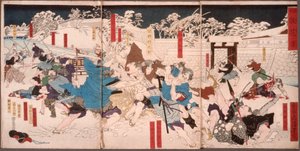 Gevallen bloesems in de sneeuw door Tsukioka Yoshitoshi