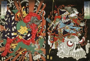 Kintoki Overwint een Demon en Krijger op Schedel, 1868