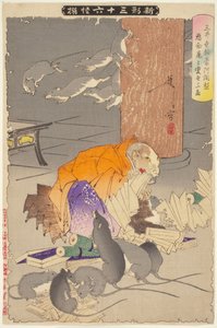 Priester Raigo von Miidera, aus der Serie Neue Formen der Sechsunddreißig Geister door Tsukioka Yoshitoshi