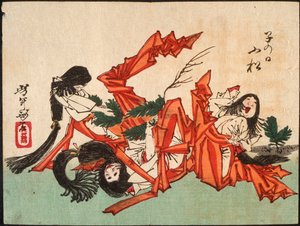 Ziehen von Kieferntrieben am Tag der Ratte door Tsukioka Yoshitoshi