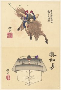 Sono no Goro zonder zadel paardrijdend naar Oiso door Tsukioka Yoshitoshi
