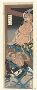 De dronken Lu Chi Shen vernietigt de tempelwachter van de tempel Godaizan door Tsukioka Yoshitoshi