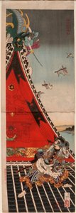 Zwei Helden kämpfen auf dem Hōryūkaku door Tsukioka Yoshitoshi