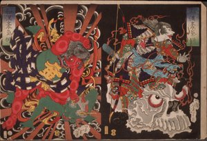 Krieger auf Schädel; Kintoki überwältigt einen Dämon door Tsukioka Yoshitoshi