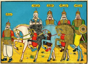 De Mamelukken, legendarische helden in de geschiedenis van Dhaher Bibars, in de 13e eeuw. Populaire afbeeldingen, Tunesië door Tunisian School