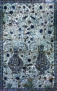 Decoratief paneel met twee vazen en bloemen door Turkish School