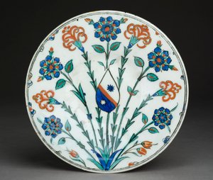 Schaal met Europees wapen, Iznik aardewerk, Turks, ca. 1570