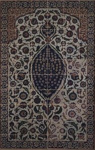 Paneel van Tegels met Tchi Wolkenpatroon rondom een Centraal Motief van een Wilde Rozenstruik, van de Buitenste Entree van het Mausoleum van Salim II, Osmanli Sultan van Turkije, ontworpen door de architect Sinan, in de Omgeving van de Hagia Sophia, Iznik door Turkish School