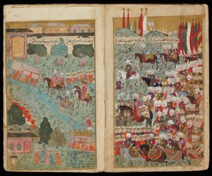 Mehmed III arriveert aan het hoofd van het overwinnende leger in Istanbul uit Manuscript Mehmed III