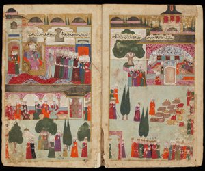Kroning van Mehmed III in het Topkapi-paleis in 1595 Uit Manuscript Mehmed III