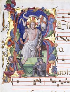 Zeer grote gehistorieerde letter "A", die de Opstanding toont, c.1400-1450