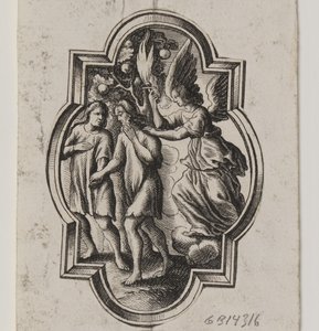 Embleem met Adam en Eva, verdreven uit het Paradijs door Ubekendt