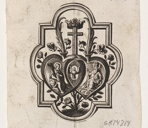 Embleem met twee harten en de Drie-eenheid