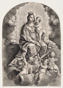 Maagd Maria in de wolken, met het kindje Jezus, scepter en kroon