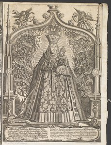 Maagd Maria met het Christuskind, omringd door musicerende engelen