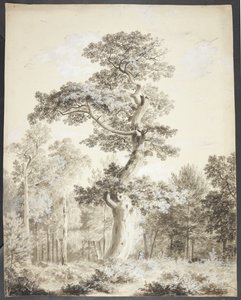 Landschap met grote boom en jager door Ubekendt