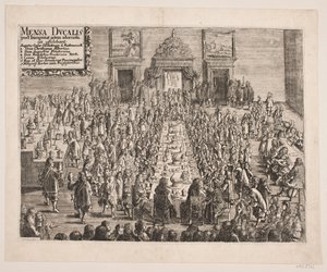 "Mensa Ducalis". Het banket bij Hertog Christian Albrecht na de inwijding van de Universiteit van Kiel