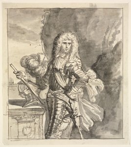 Portret van een veldheer. Kniehoogte, staand bij een balustrade
