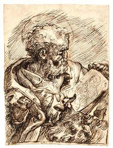 Sint Lucas die zijn portret van de Madonna en Kind overdenkt door Ubekendt Ubekendt